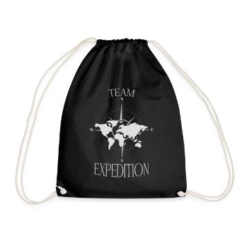 Team Expedition Kompass Weltkarte Wander  - Turnbeutel - Schwarz - Vorne