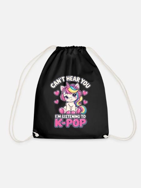 K-Pop Einhorn Can't Hear You Musik Shirt - Turnbeutel - Schwarz
