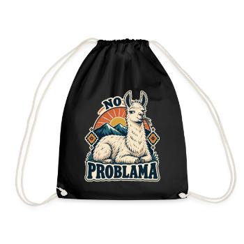 No Problama Lama Spruch Lustiges Lama Shirt - Turnbeutel - Schwarz - Vorne