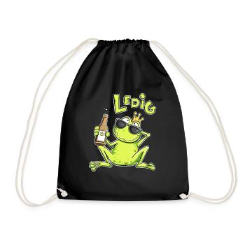 Ledig Frosch | Single Spruch Lustiges Geschenk - Turnbeutel - Schwarz - Vorne
