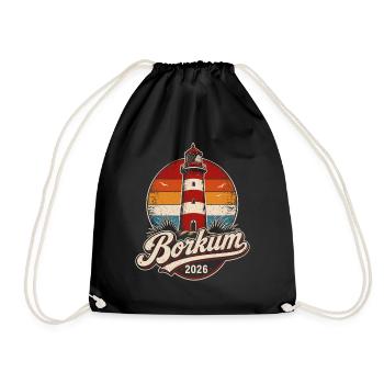 Borkum Leuchtturm 2026 Retro - Turnbeutel - Schwarz - Vorne