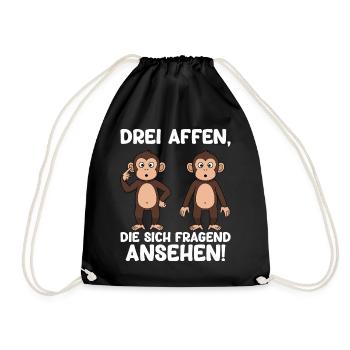 Drei Affen Ansehen Fragen Lustiger Spruch Humor - Turnbeutel - Schwarz - Vorne