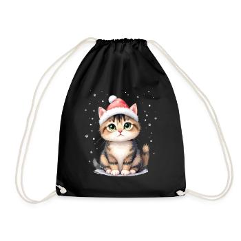 Warmes Weihnachtskätzchen - Turnbeutel - Schwarz - Vorne