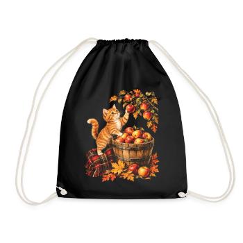 Katzenapfelpflücken Vintage Herbst-Obstgartenernte - Turnbeutel - Schwarz - Vorne
