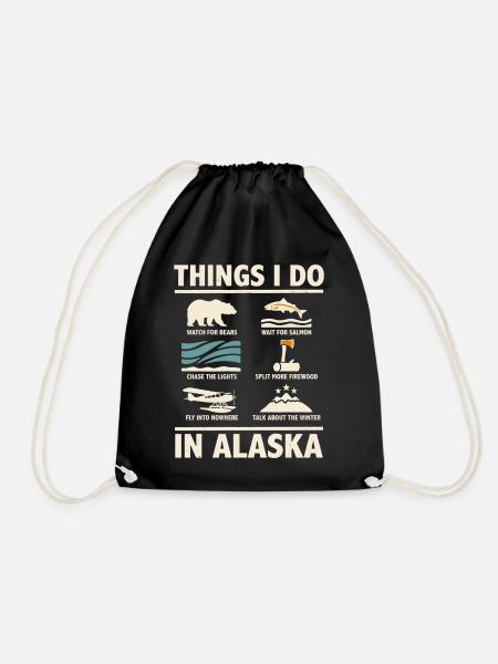 Dinge, die ich in Alaska tue: Im Winter Bärenlachs - Turnbeutel - Schwarz
