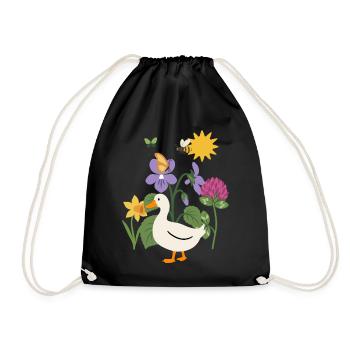 Blumenzeichnung · Biene · Ente · Blüten - Turnbeutel - Schwarz - Vorne