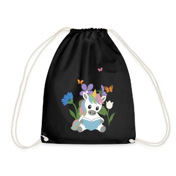 Veilchen · Garten · Bücher Einhorn · Schmetterling - Turnbeutel - Schwarz - Vorne