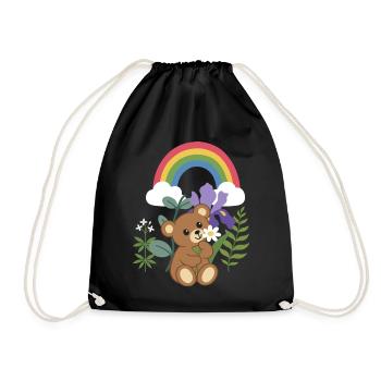 Farn · Natur · Teddy mit Blume - Turnbeutel - Schwarz - Vorne