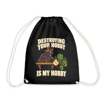 Katze Pflanzen Humor – Destroying Your Hobby - Turnbeutel - Schwarz - Vorne