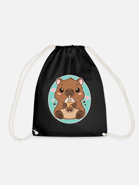 Capybara Boba Tea Kawaii Niedlich Tierliebhaber - Turnbeutel - Schwarz