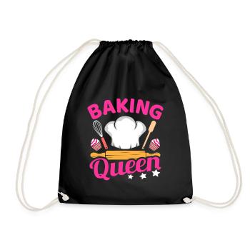 Baking Queen Bake Kitchen Küche Backen Spruch - Turnbeutel - Schwarz - Vorne