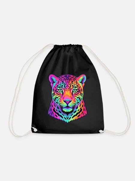Neon-Leopardenporträt - Turnbeutel - Schwarz