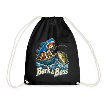 Bark & Bass Hund im Hai-Kostüm beim Angeln - Turnbeutel - Schwarz - Vorne