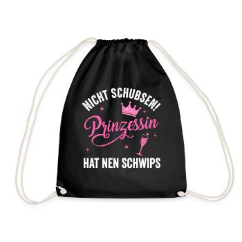 Prinzessin mit Krone und Sektglas in Pink Glitzer - Turnbeutel - Schwarz - Vorne