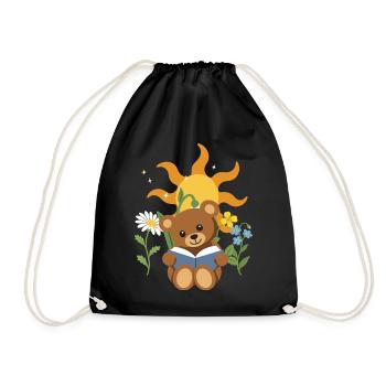 Teddy Blumen Kinder Lesen Design - Turnbeutel - Schwarz - Vorne