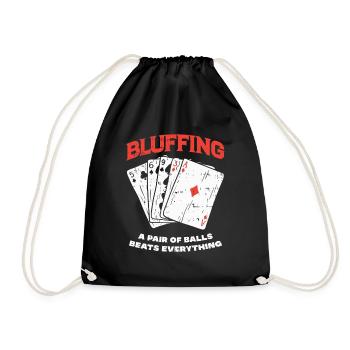 Bluffing Kartenmotif mit Pokerheld - Turnbeutel - Schwarz - Vorne