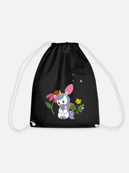 Einhorn Blumen Kinder fantasievoll Sonnenhut - Turnbeutel - Schwarz