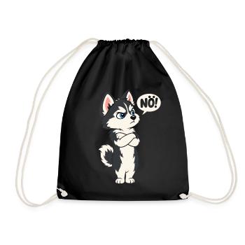 Nö! – Sturer Husky mit Haltung - Turnbeutel - Schwarz - Vorne