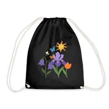 Blumen botanisch Blumenmotiv Illustration Pflanze - Turnbeutel - Schwarz - Vorne