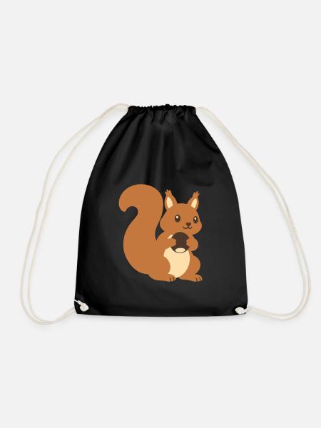 Eichhörnchen Haselnuss Illustration Geschenkidee - Turnbeutel - Schwarz