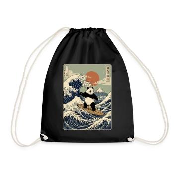 Panda, Surfen, Japanisch, Surfer, Pandabär - Turnbeutel - Schwarz - Vorne