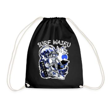 SURF WAIFU Blue Cyberpunk Neo Ukiyo-E Japan - Turnbeutel - Schwarz - Vorne