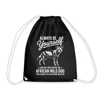 African Wild Dog Afrikanischer Wildhund Geschenk - Turnbeutel - Schwarz - Vorne