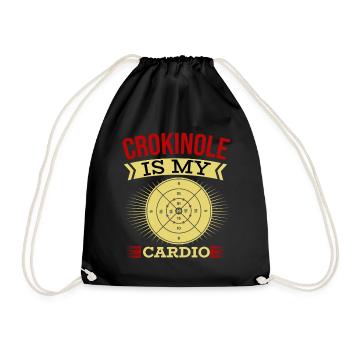 Crokinole Is My Cardio – Crokinole Spieler - Turnbeutel - Schwarz - Vorne