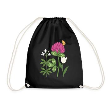 Tulpe Blumen Waldmeister Rotklee floral Zeichnung - Turnbeutel - Schwarz - Vorne