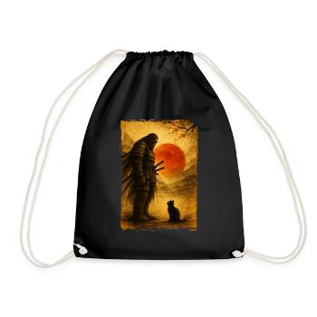 Samurai Bigfoot, Japanisch Grafik, Schwarze Katze - Turnbeutel - Schwarz - Vorne