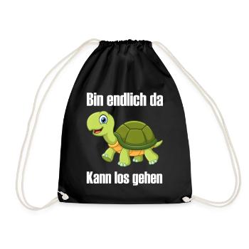 Bin endlich da kann los gehen lustige Schildkröte - Turnbeutel - Schwarz - Vorne