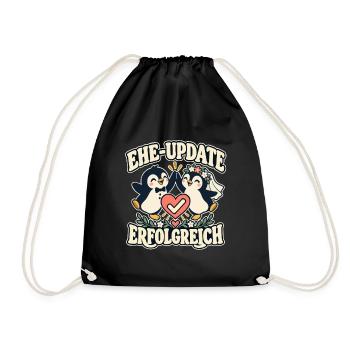 Ehe-Update erfolgreich – Pinguine Hochzeit - Turnbeutel - Schwarz - Vorne