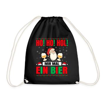 Ho! Ho! Hol! Weihnachtsmann mit zwei Biergläsern - Turnbeutel - Schwarz - Vorne