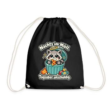 Waschbär Trash Panda Humor Nachtaktiv - Turnbeutel - Schwarz - Vorne