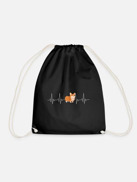 CORGI HEARTBEAT - Drawstring Bag - black