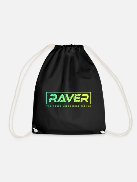 Raver Techno Rave Festival Electro Music - Drawstring Bag - black