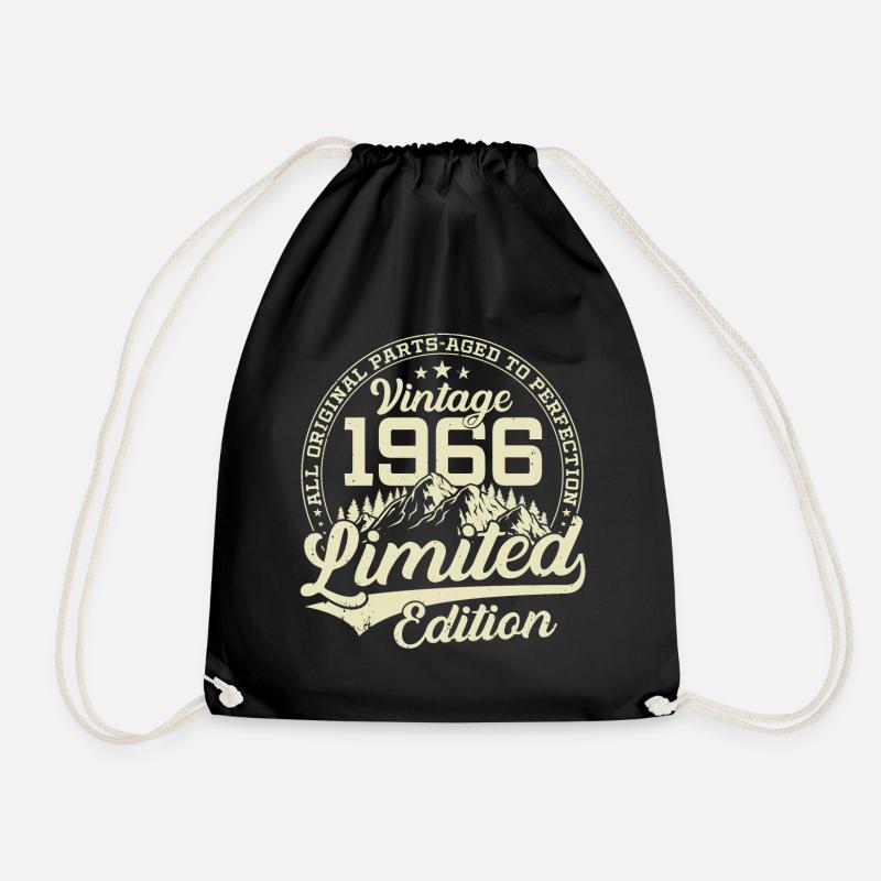 1966 born vintage birthday gift - Drawstring Bag - black