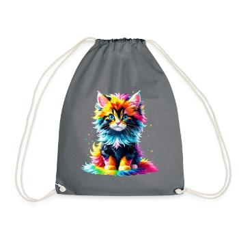 Cat Kitten Cat Rainbow Cute Colorful Cute - Drawstring Bag - grey - Front