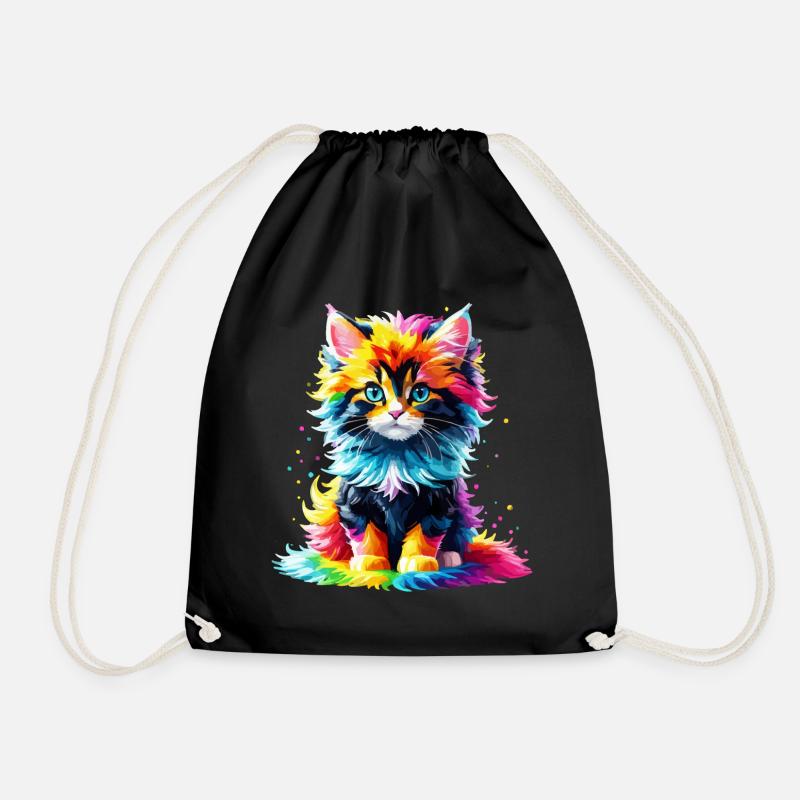 Katze Kitten Kater Regenbogen niedlich bunt süß - Turnbeutel - Schwarz