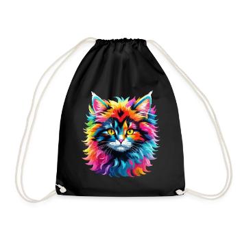 Cat Cat Colorful Rainbow Cute Kids Cute - Drawstring Bag - black - Front