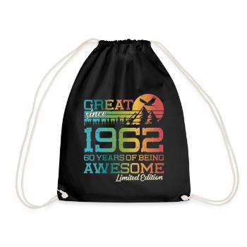 1962 Vintage Vintage Retro 60 Birthday Gift - Drawstring Bag - black - Front