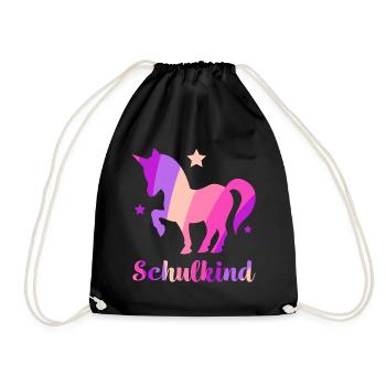 Einhorn Schulkind - Turnbeutel - Schwarz - Vorne