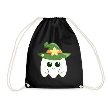 Cute ghost for Halloween dressed as a witch - Drawstring Bag - black - Front