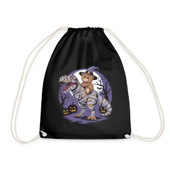 Teddy bear riding a dinosaur on Halloween - Drawstring Bag - black - Front