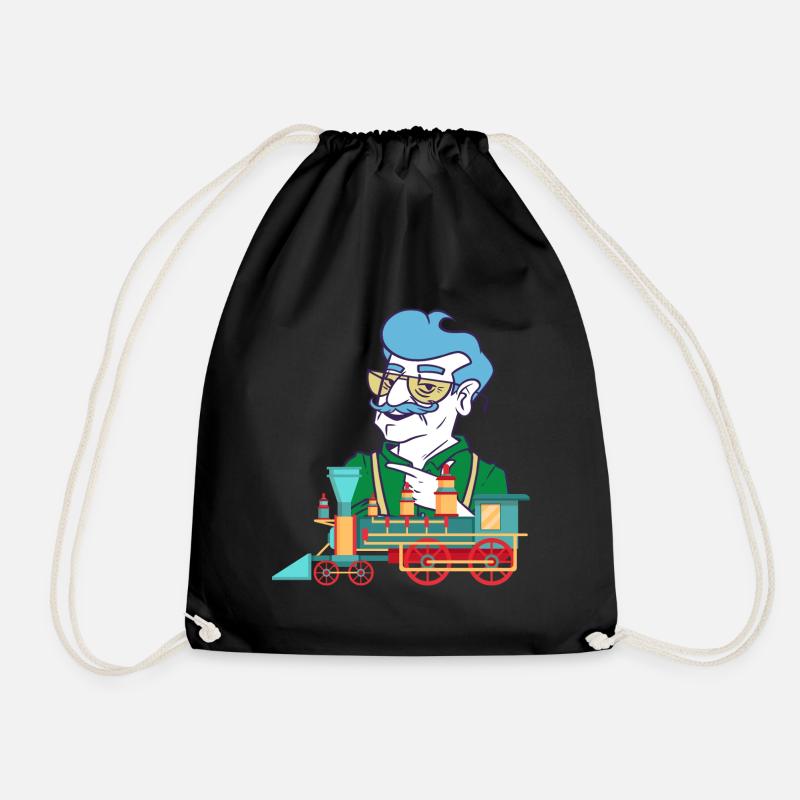 Model railway Grandpa Train Railway conductor - Drawstring Bag - black