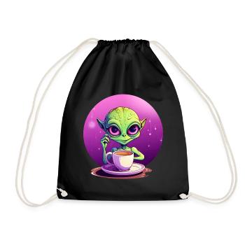 Mitternachts-Kaffee: Der grüne Alien-Trinker - Turnbeutel - Schwarz - Vorne