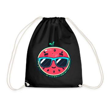 Kawaii Melone mit Sonnenbrille: Sommerfrucht - Turnbeutel - Schwarz - Vorne