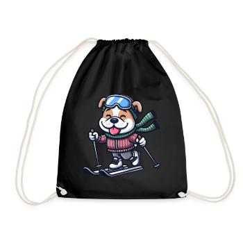 Bulldog Terrier Ski Skier Dog - Drawstring Bag - black - Front