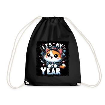 New Year New Year's Eve Cat This Is My Year - Drawstring Bag - black - Front