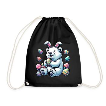 Cartoon Polar Bear Easter Egg Motif - Drawstring Bag - black - Front